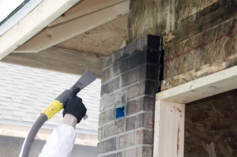 A technician using a high-efficiency vacuum and cleaning equipment to remove smoke and soot stains from walls and surfaces.